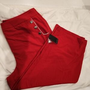 Eloquii Red Ankle Pants with Button Detail